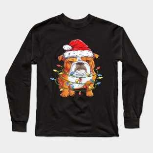 English Bulldog Santa Christmas Tree Lights Xmas Gifts Boys Long Sleeve T-Shirt